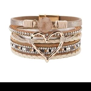 A002 Elegant Khaki and Gold Heart Bracelet
